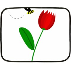 Red Tulip And Bee Fleece Blanket (mini) by Valentinaart