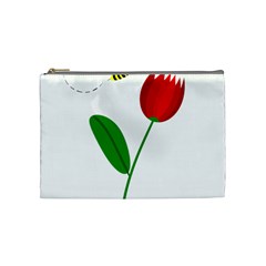 Red Tulip And Bee Cosmetic Bag (medium)  by Valentinaart