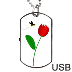 Red Tulip And Bee Dog Tag Usb Flash (two Sides)  by Valentinaart