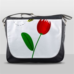 Red Tulip And Bee Messenger Bags by Valentinaart