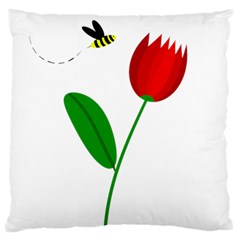 Red Tulip And Bee Large Cushion Case (two Sides) by Valentinaart