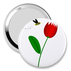 Red Tulip And Bee 3  Handbag Mirrors by Valentinaart