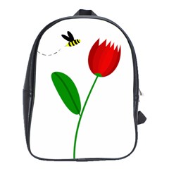 Red Tulip And Bee School Bags (xl)  by Valentinaart