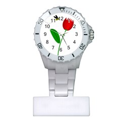 Red Tulip And Bee Plastic Nurses Watch by Valentinaart