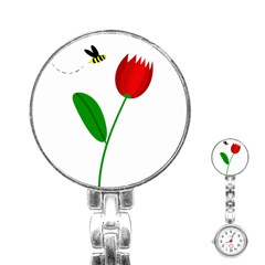 Red Tulip And Bee Stainless Steel Nurses Watch by Valentinaart