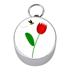 Red Tulip And Bee Mini Silver Compasses by Valentinaart