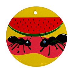 Ants And Watermelon  Ornament (round)  by Valentinaart