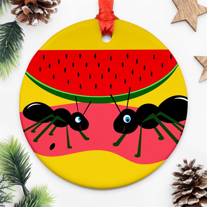 Ants and watermelon  Ornament (Round) 