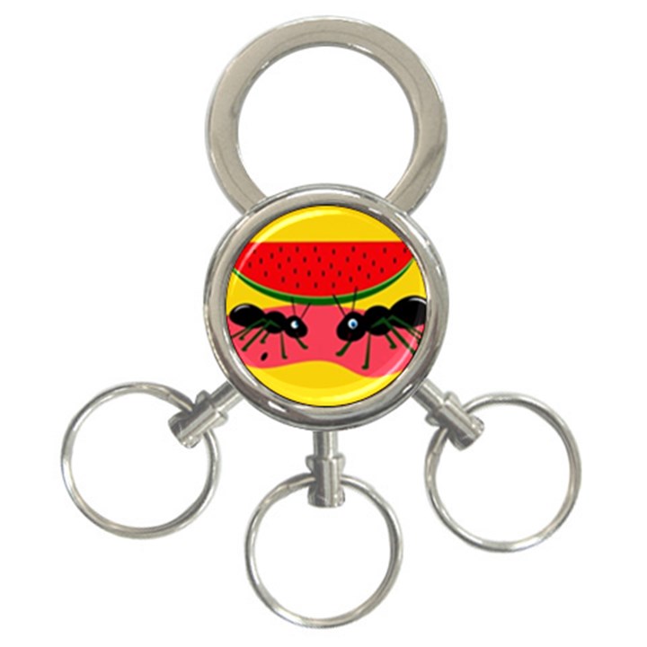 Ants and watermelon  3-Ring Key Chains