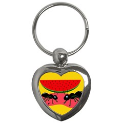 Ants And Watermelon  Key Chains (heart)  by Valentinaart