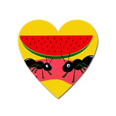 Ants And Watermelon  Heart Magnet by Valentinaart