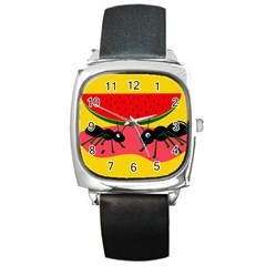 Ants And Watermelon  Square Metal Watch by Valentinaart