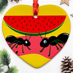 Ants And Watermelon  Heart Ornament (2 Sides) by Valentinaart