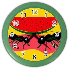 Ants And Watermelon  Color Wall Clocks by Valentinaart