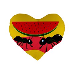 Ants And Watermelon  Standard 16  Premium Heart Shape Cushions by Valentinaart