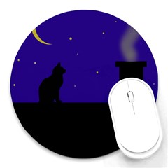 Cat On The Roof  Round Mousepads by Valentinaart