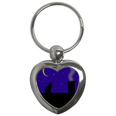 Cat On The Roof  Key Chains (heart)  by Valentinaart