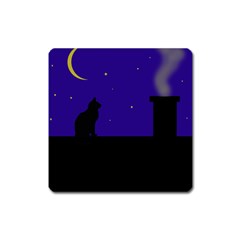 Cat On The Roof  Square Magnet by Valentinaart