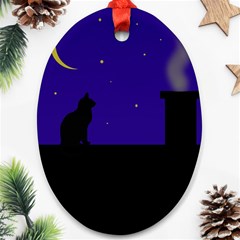 Cat On The Roof  Oval Ornament (two Sides) by Valentinaart