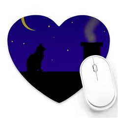 Cat On The Roof  Heart Mousepads by Valentinaart