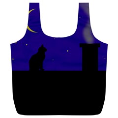 Cat On The Roof  Full Print Recycle Bags (l)  by Valentinaart