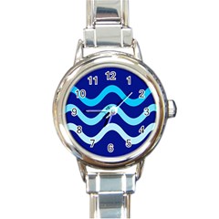 Blue Waves  Round Italian Charm Watch by Valentinaart