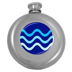 Blue Waves  Round Hip Flask (5 Oz) by Valentinaart