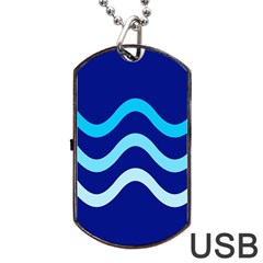 Blue Waves  Dog Tag Usb Flash (one Side) by Valentinaart