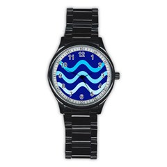 Blue Waves  Stainless Steel Round Watch by Valentinaart