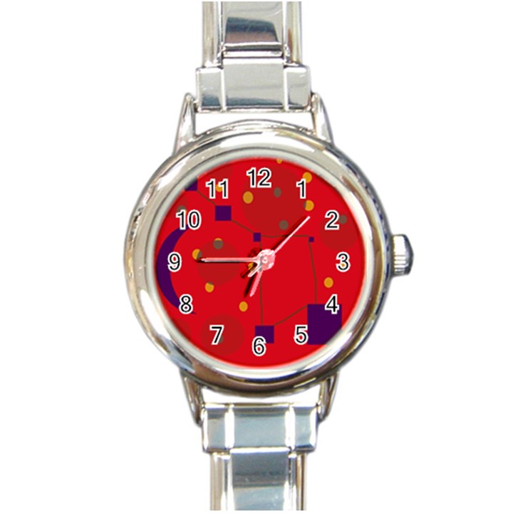 Red abstract sky Round Italian Charm Watch