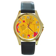 Yellow Abstract Sky Round Gold Metal Watch by Valentinaart