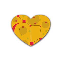 Yellow Abstract Sky Rubber Coaster (heart)  by Valentinaart