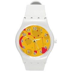 Yellow Abstract Sky Round Plastic Sport Watch (m)