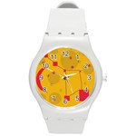 Yellow abstract sky Round Plastic Sport Watch (M) Front