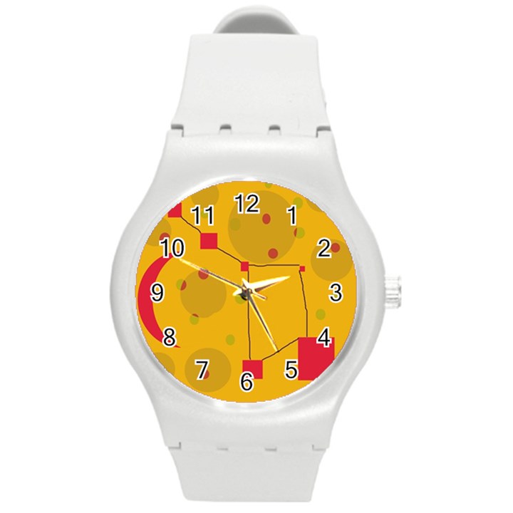 Yellow abstract sky Round Plastic Sport Watch (M)