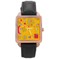 Yellow Abstract Sky Rose Gold Leather Watch  by Valentinaart