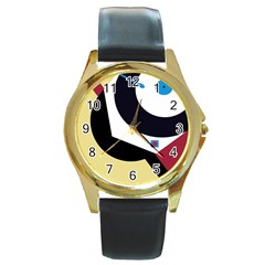 Digital Abstraction Round Gold Metal Watch