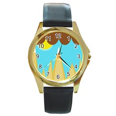 Abstract Landscape  Round Gold Metal Watch