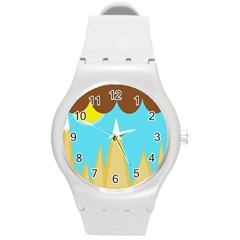 Abstract Landscape  Round Plastic Sport Watch (m) by Valentinaart