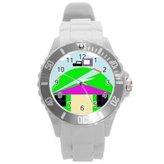 Abstract Landscape  Round Plastic Sport Watch (l)