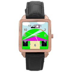 Abstract Landscape  Rose Gold Leather Watch 