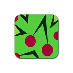 Cherries  Rubber Coaster (square)  by Valentinaart