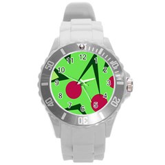 Cherries  Round Plastic Sport Watch (l) by Valentinaart