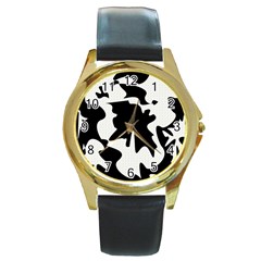 Black And White Elegant Design Round Gold Metal Watch by Valentinaart