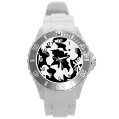 Black And White Elegant Design Round Plastic Sport Watch (l)