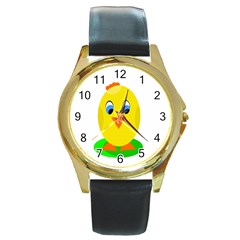 Cute Chicken  Round Gold Metal Watch by Valentinaart