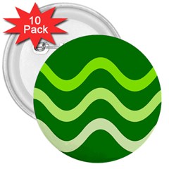 Green Waves 3  Buttons (10 Pack)  by Valentinaart