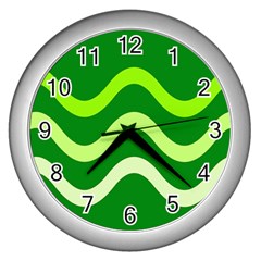 Green Waves Wall Clocks (silver) 