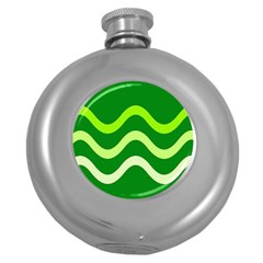 Green Waves Round Hip Flask (5 Oz) by Valentinaart