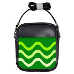 Green Waves Girls Sling Bags by Valentinaart